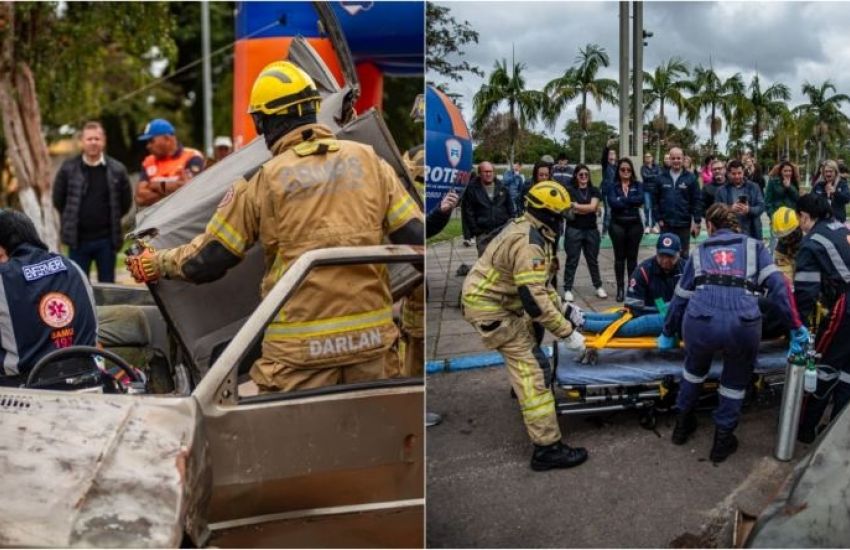 Simulação de acidente chama atenção para segurança no trânsito em Camaquã 