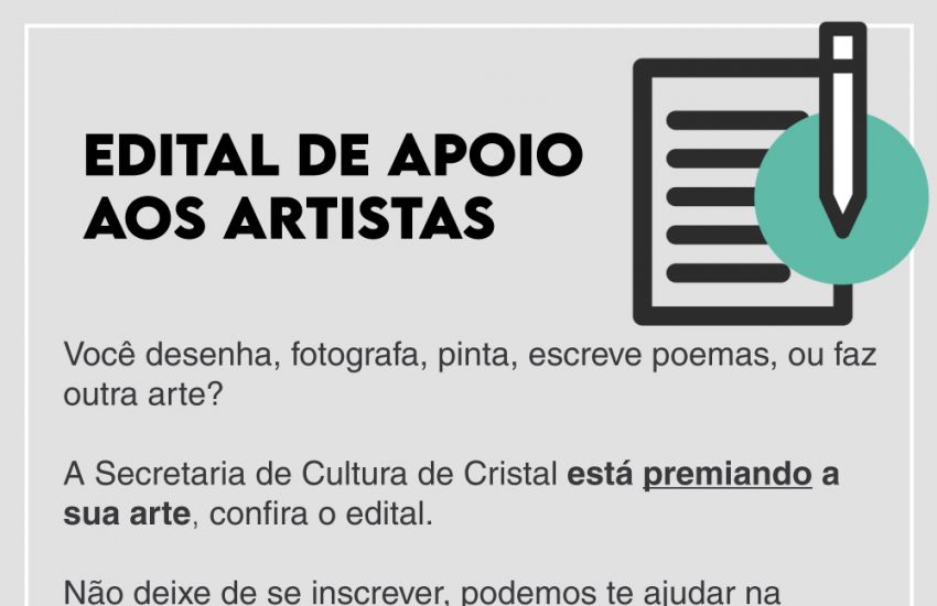 Prefeitura de Cristal lança editais de apoio à cultura cristalense 