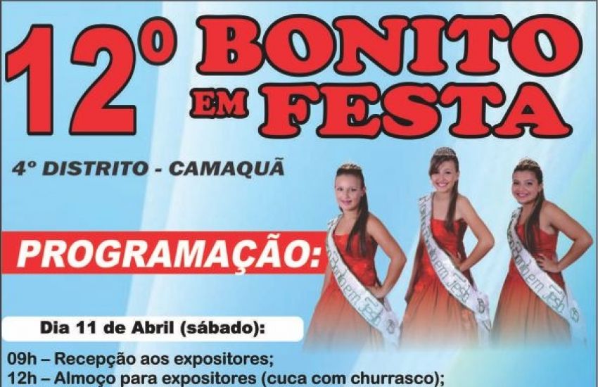 Confira na imagem a programação do 12º Bonito em Festa no 4º Distrito de Camaquã/RS 