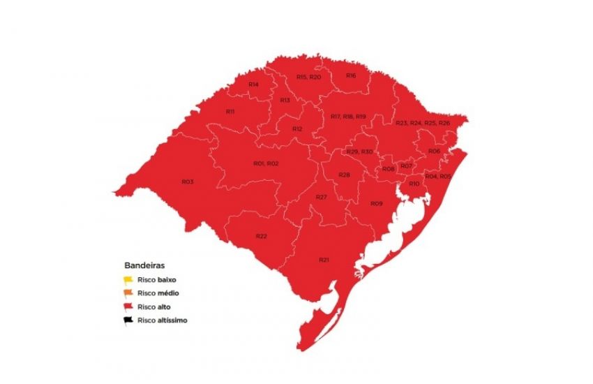 Pela primeira vez, todas as 21 regiões Covid estão em bandeira vermelha no mapa preliminar 