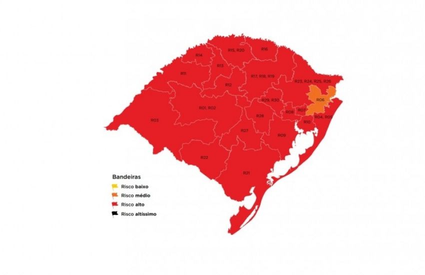 Uma bandeira laranja e 20 vermelhas no mapa preliminar da 31ª rodada do Distanciamento Controlado 
