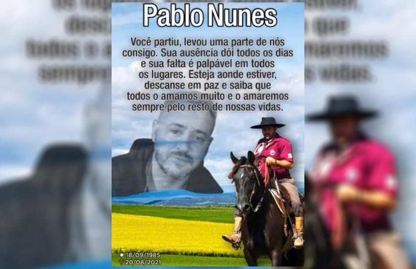 Convite para missa de 30 dias de falecimento de Pablo Nunes, de 35 anos 