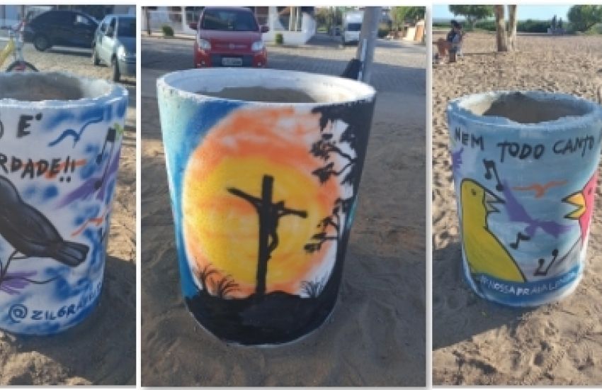 São Lourenço do Sul instala lixeiras com desenhos de artista plástico em praias 