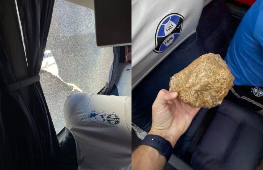 Jogador do Grêmio fica ferido após ônibus ser alvo de pedradas 