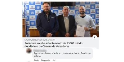 Prefeito e vereadores de São Lourenço do Sul denunciam ataque de morador na rede social