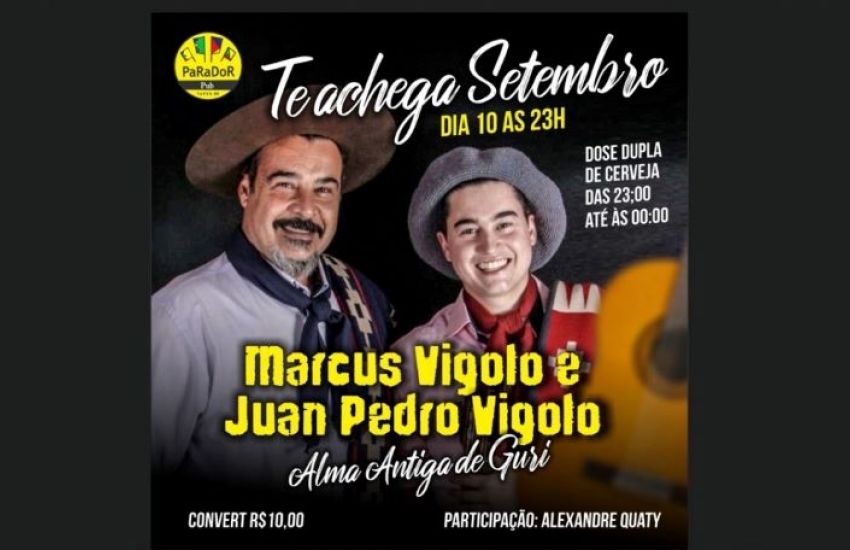 Não perca o show de Marcus Vigolo e Juan Pedro Vigolo neste sábado em Tapes 