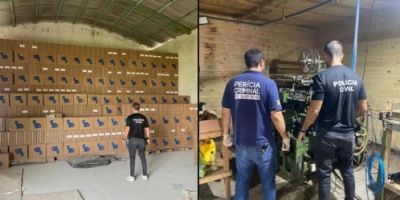 Volume de produtos ilegais apreendidos em fábrica clandestina de cigarros em Cristal chegou a 30 toneladas