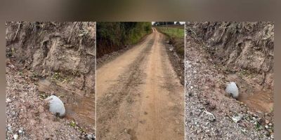 Trabalhos de recuperação e drenagem são realizados na estrada do Passo da Guabiroba, no interior de Camaquã