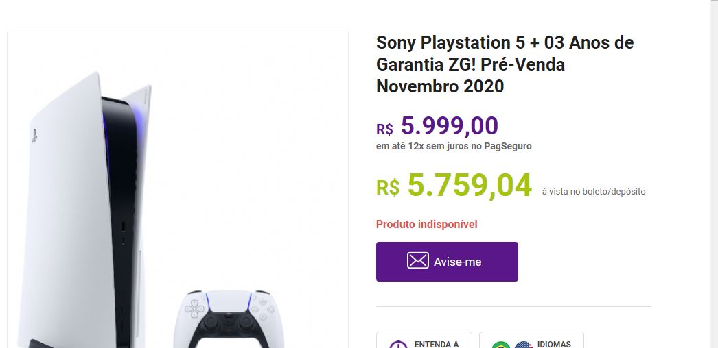 Comércio brasileiro lança preço de pré-venda do Playstation 5 